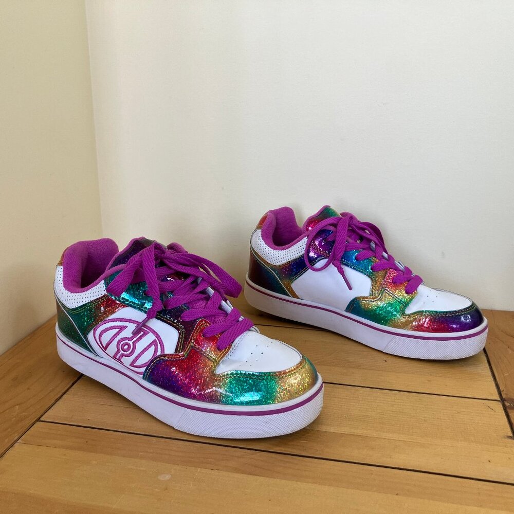 Heelys Motion Plus Sneakers Shoes White/Purple Rainbow Glitter Youth 6 / Women 7